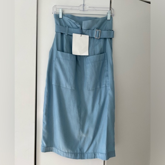 Tibi Belted Midi Skirt in Blue Lyocell - Picture 2 of 6